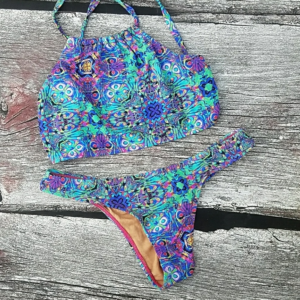 Halter Psychedelic Bikini Size Medium - image 1